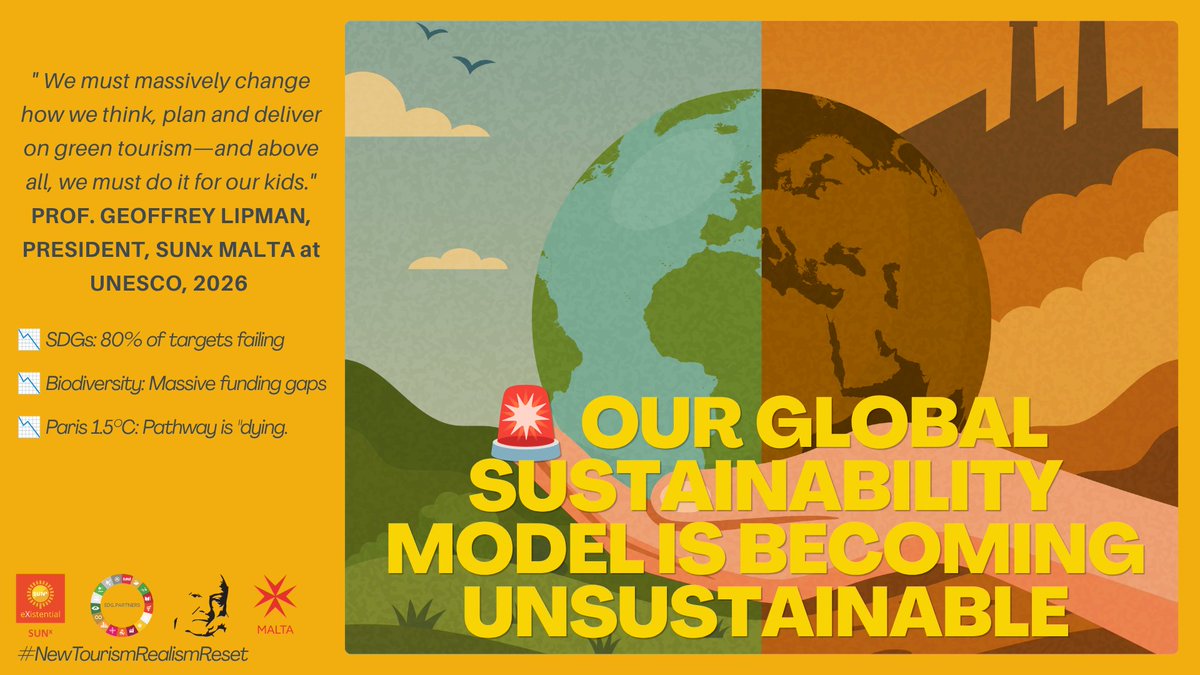 sunxprogram's tweet photo. "We are re-arranging the policy deckchairs on the Titanic.”

At today's @UNESCO seminar, @glipman  sounded the alarm on failing #tourism #sustainability frameworks and announced the new SxBGI institute to drive real #ClimateAction
🔗 https://t.co/GuWfW8ihsv

#WorldEnvironmentDay https://t.co/i7fs4sY5R4