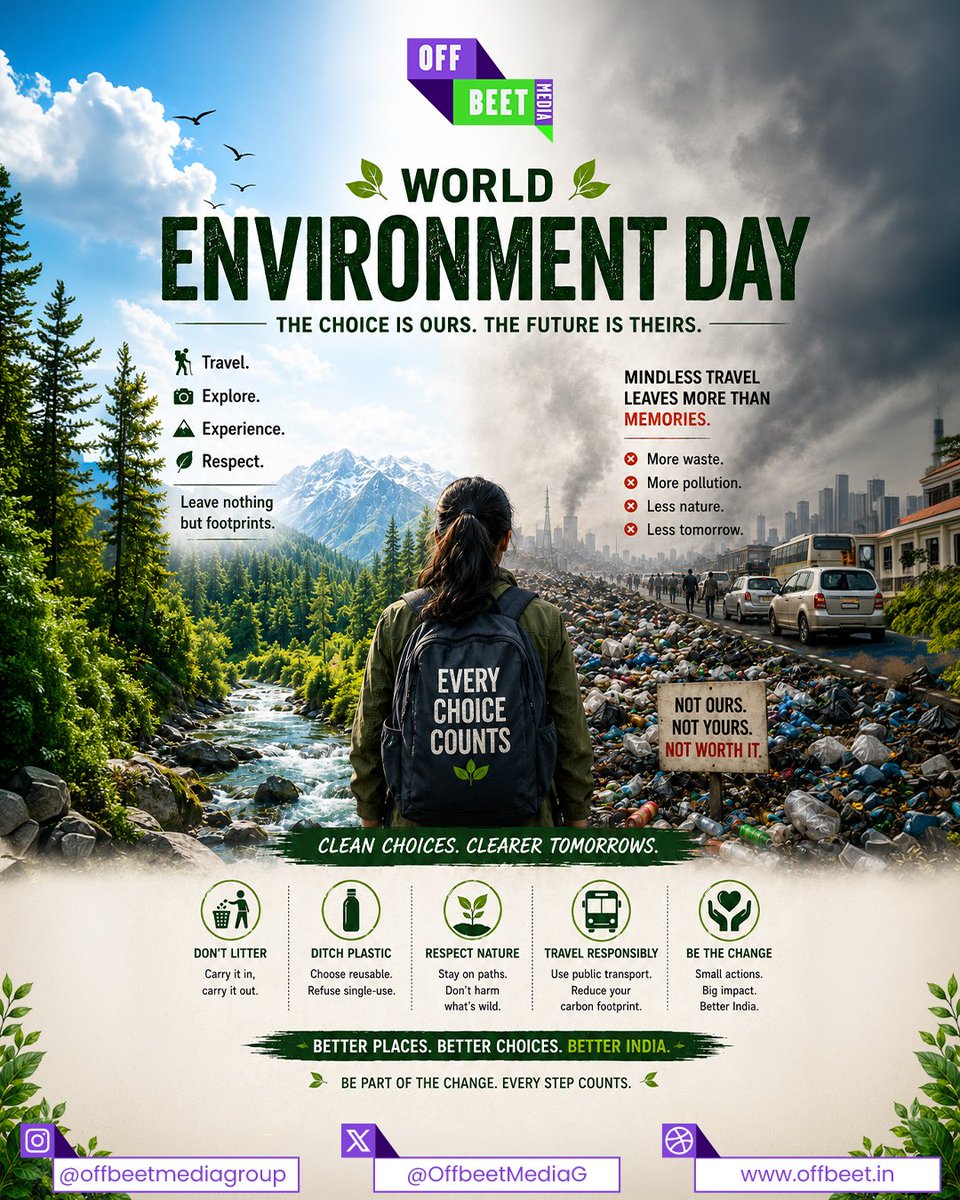 OffbeetMediaG's tweet photo. Every place has a story. The question is: what story are we leaving behind? From sanitation workers and river-cleaning drives to communities restoring their surroundings, we've seen how small actions can shape entire landscapes. Here's to stories of change.
 #worldenvironmentday https://t.co/37Xq6Cz6RX
