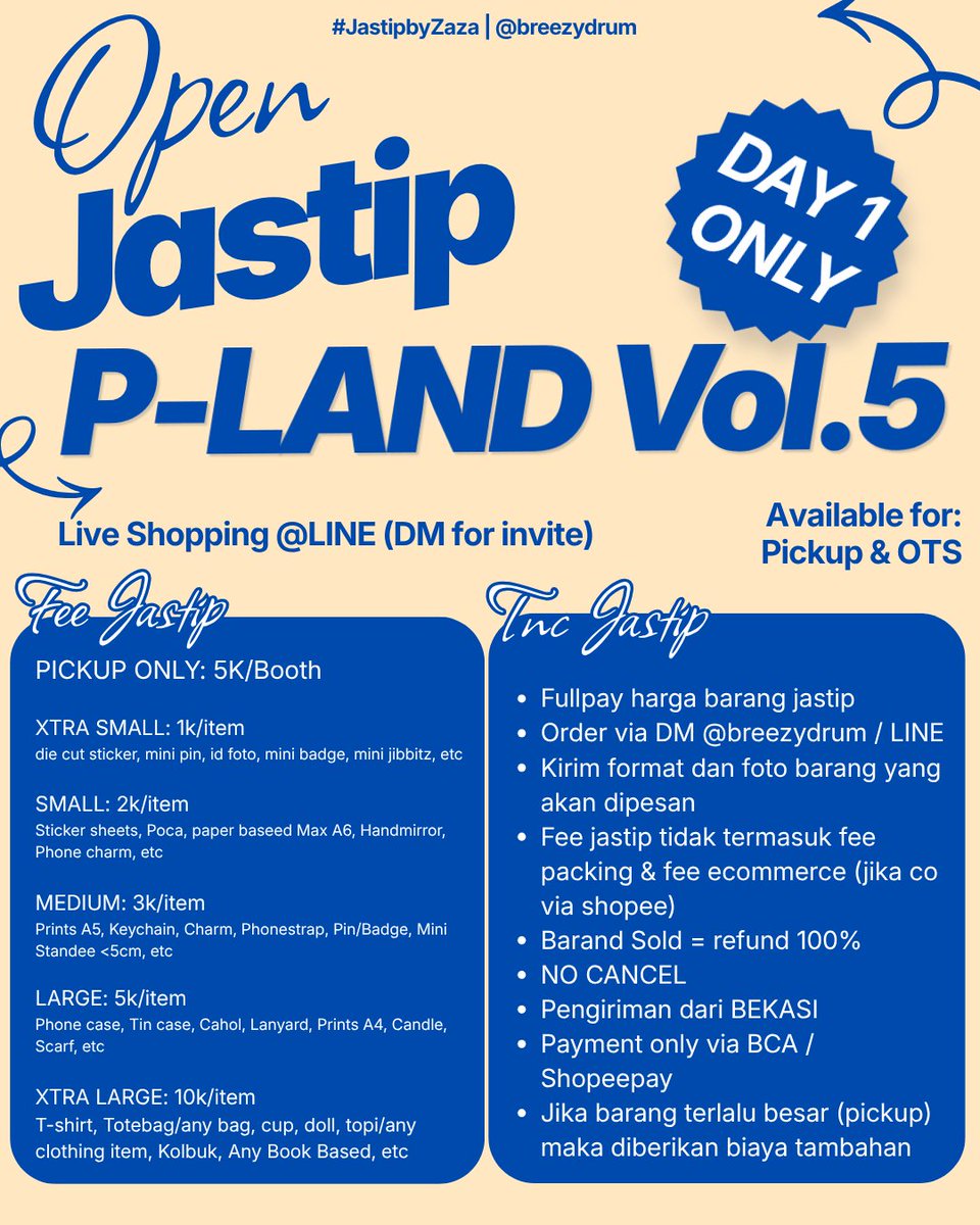 breezydrum's tweet photo. ۶ৎ OPEN JASTIP ۶ৎ
P-LAND: K-pop Art Market Vol.5 
──── ୨୧ ────
🌟DAY 1 ONLY🌟
𓍯𓂃6 Juni 2026𓍯𓂃

💌DM for order 
──── ୨୧ ────
ᯓ★ LIVE SHOPPING? JOIN GRUP LINE! ᯓ★
𑣲DM for invite

୨ৎ pengiriman: bekasi
୨ৎ manual jne / co 🍊

#JastipbyZaza #PLAND #PLANDVol5 #PLANDKpopArtMarket #JastipPland