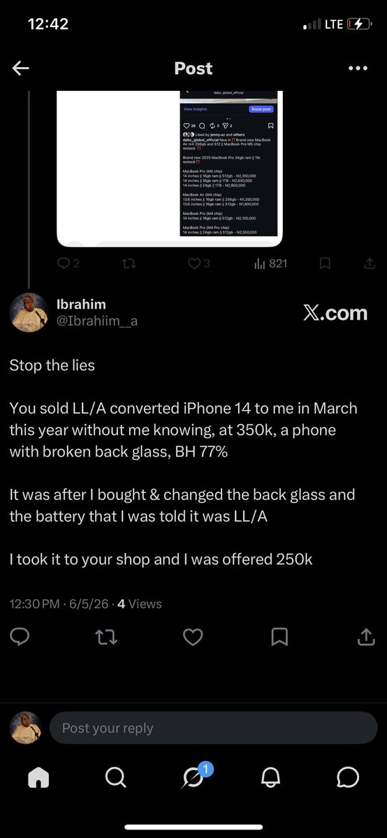 Ibrahiim__a's tweet photo. I called your favorite gadget store @dabz_global for their deception, and they blocked me

SMH. Y’all gotta be careful https://t.co/pBWIN4jJhW