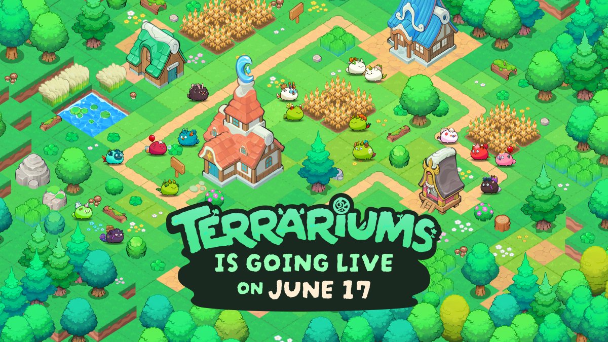 AxieInfinity's tweet photo. Terrariums V1 goes LIVE on June 17th!

Back in 2019, we shared a vision for Land. A place where your axies actually lived, biomes you could walk through, a world that grew around your collection.

On June 17th, that vision takes its first real step.

Activate your plots, bring your axies home, and watch your land earn bAXS every hour. The better you optimize your land and axies, the more you earn.

Terrariums V1 is here, and this is only the beginning.

Full announcement 👇

📜 : https://t.co/2bzrZmE3uQ
