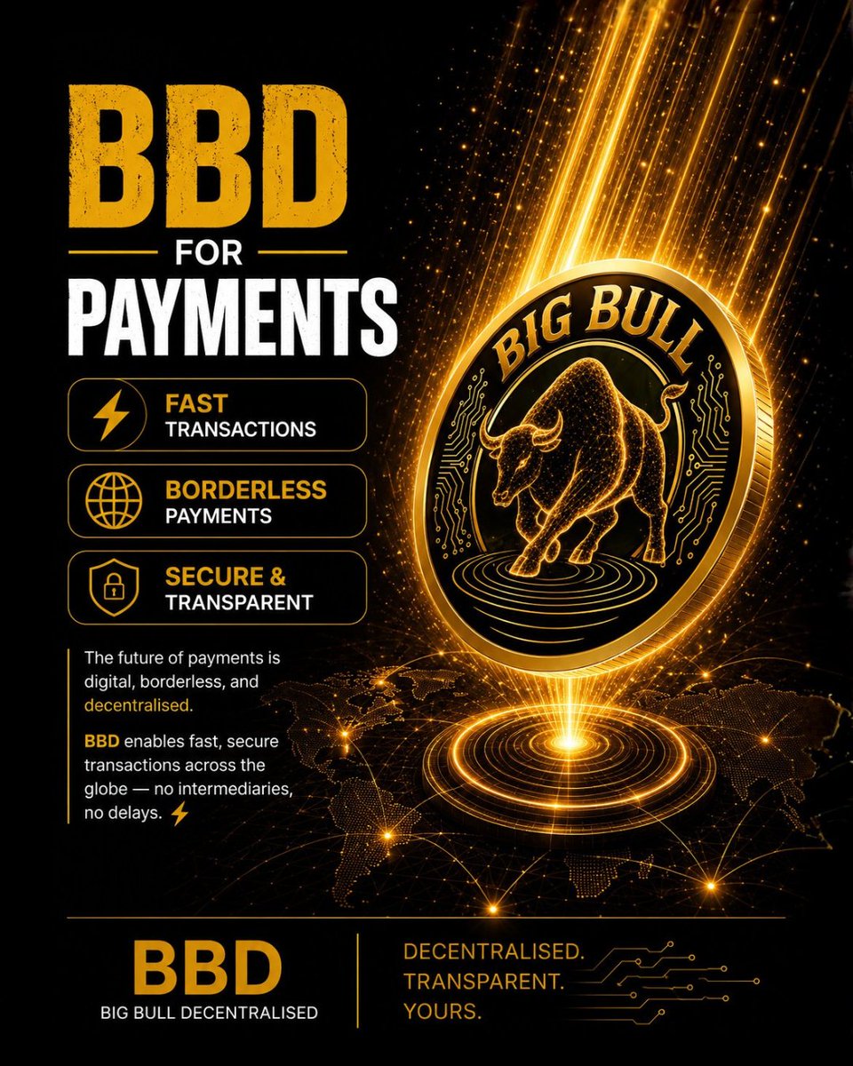 bigbullfinance_'s tweet photo. The future of payments is digital, borderless, and decentralised.
BBD enables fast, secure transactions across the globe — no intermediaries, no delays. ⚡
#BBDPayments #DigitalPayments #BlockchainPayments #FastTransactions #BigBullDecentralised #BBD #DigitalCurrency https://t.co/PSOBvcaFk4