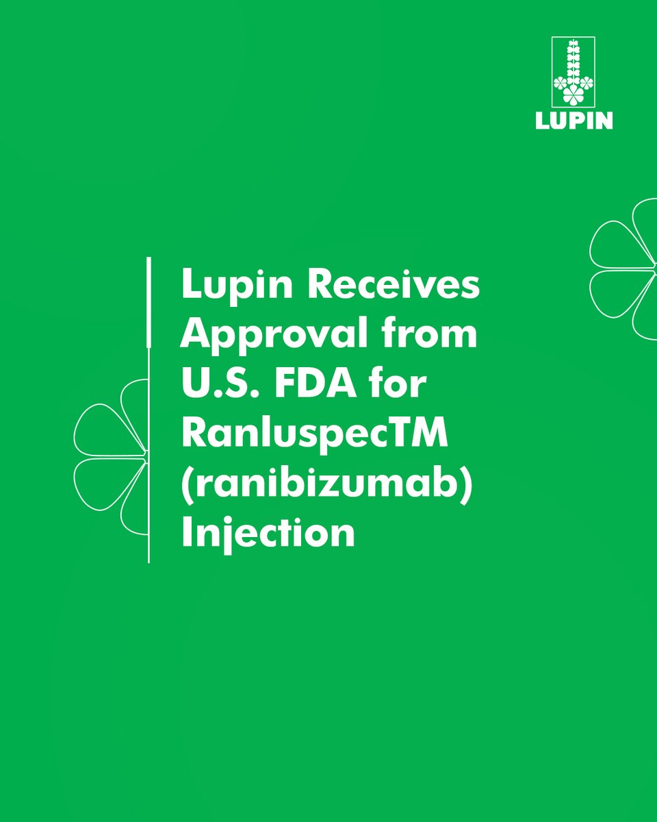 LupinGlobal's tweet photo. Lupin announced that the U.S. FDA has approved its ranibizumab, RanluspecTM (ranibizumab-hkdz), as an interchangeable biosimilar referencing to Lucentis® (Genentech). Read More: https://t.co/jV8mia1n9F
#Lupin #USFDA #Biosimilar #RegulatoryApproval #HealthcareInnovation https://t.co/Bq5fvvJBYN