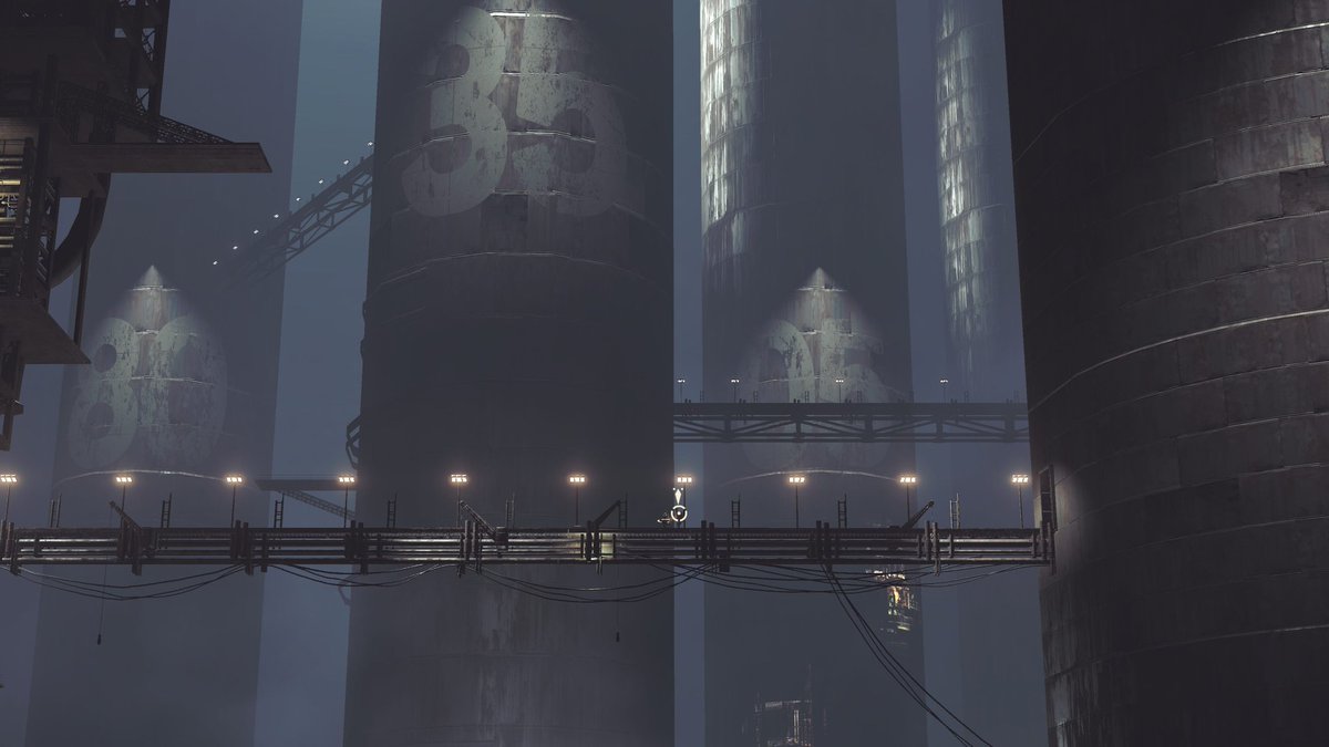 YoRHaUnit7O's tweet photo. "Aaand- *Clunk* that should do it~"

7S pulls a huge lever and several rows of large generators begin whirring to life.

Countless lights gradually flicker on throughout the abandoned factory one by one, until-

*Pzzt! Boom!*

Everything is plunged into darkness.

"Uugh..." https://t.co/c1OlYZbWOM