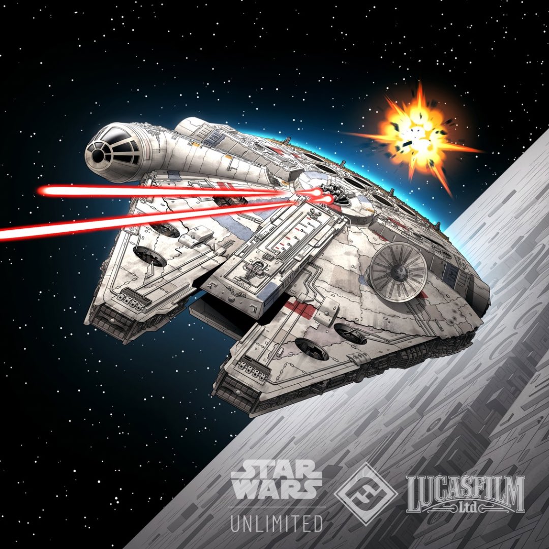 kyleP_Art's tweet photo. New Star Wars Unlimited art reveal! Millenium Falcon card I worked on for the upcoming Icons deck for @UnlimitedFFG What an honor to draw such an iconic vehicle 🙏Icons releases this November!  #starwars #starwarsunlimited #milleniumfalcon #kylepetchockart #ship #artwork #cardart https://t.co/dbCUMytqwR