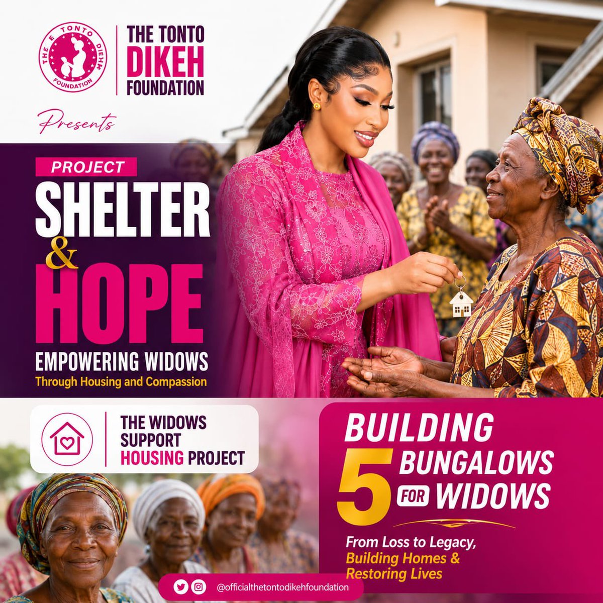 TONTOLET's tweet photo. THE TONTOT DIKEH FOUNDATION IN celebration of the 41st birthday of our Board Chairlady, ENGR. EVANGELIST TONTO, @officalthetontodikehfoundation proudly launches “PROJECT SHELTER & HOPE”.
A transformative initiative dedicated to restoring dignity, stability, and hope to vulnerable widows.

To honor their resilience, strength, and sacrifices, five deserving widows will receive homes of their own, offering not just shelter, but a fresh start and renewed hope for the future.

CALL TO ACTION:- If you are a widow or know someone who qualifies, register through the link in our bio. Don’t miss this opportunity, applications close on 30th June 2026. Terms and conditions apply.

Together, we’re not just building houses, we’re rebuilding hope and changing lives.

Happy 41st Birthday, Ada El Roi. Your compassion continues to inspire and transform lives.

#HAPPYBIRTHDAYENGR #HAPPYBIRTHDAYEVANGELISTTONTO #41WITHGOD #THISIS41