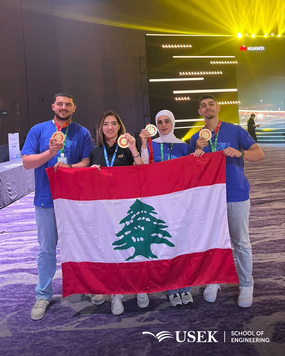 USEKOfficial's tweet photo. GLOBAL CHAMPIONS! Out of 210,000+ students, the Lebanon Cloud &amp; AI team won the Grand Prize (Middle East) &amp; 2nd Prize at the @Huawei ICT Competition Finals in China! Led by USEK’s Yuri Yaacoub &amp; Dr. Marie-Rita Hojeij, our youth prove unstoppable! https://t.co/RFRuCiZWLY