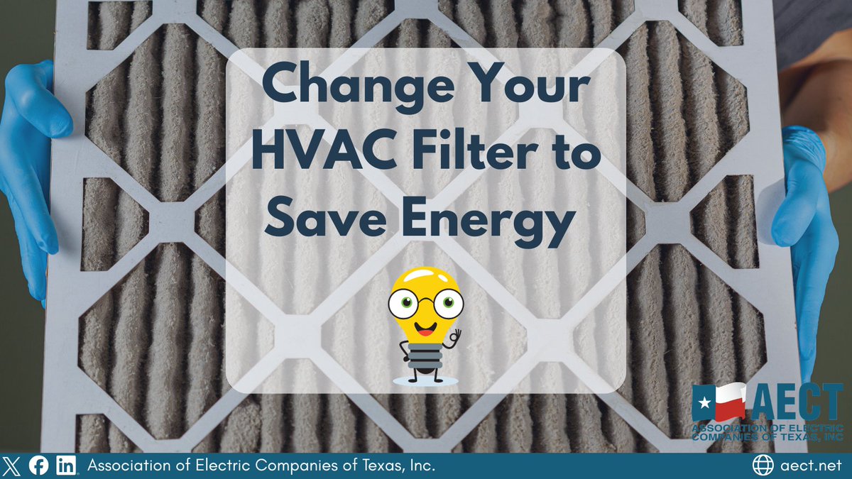 aectnet's tweet photo. Changing your HVAC filter as scheduled will improve your system’s energy efficiency and avoid increasing air flow resistance, which can damage your system, leading to expensive repairs and higher electricity costs. https://t.co/uKfJ8UKt2X