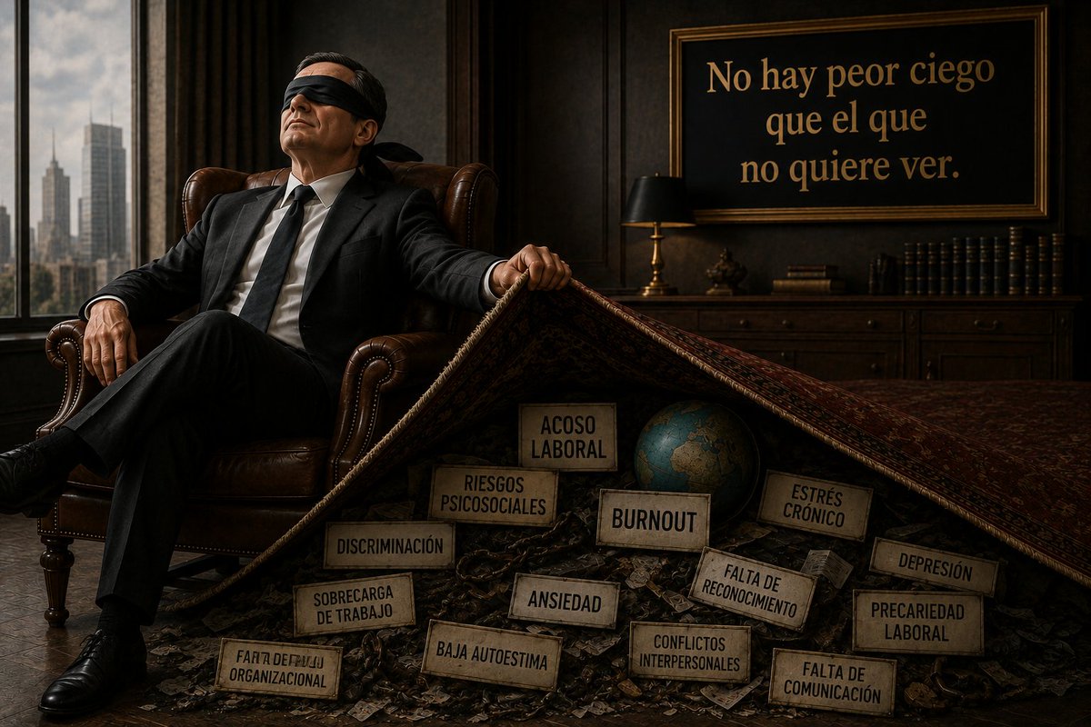 adavalinfo's tweet photo. "No hay peor ciego que el que no quiere ver."

Bajo la alfombra siguen ocultándose el #AcosoLaboral, los #RiesgosPsicosociales y el #Burnout.

Ignorarlos no los elimina. Solo aumenta el número de #víctimas bajo la alfombra.

#MobbingNoMas #PRL #SaludLaboral https://t.co/I27wmuKsJ7