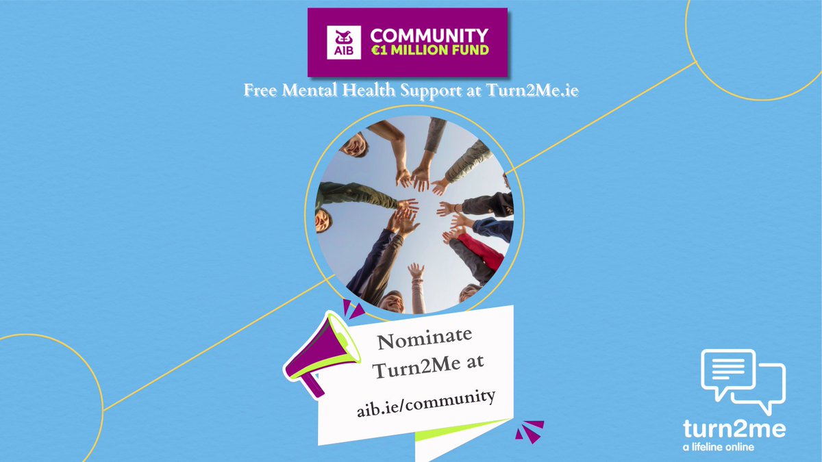 Turn2me's tweet photo. 🌟 Nominate Turn2Me for the AIB Community €1 Million Fund 2026!
Help us continue to provide mental health support across Ireland 💙

 https://t.co/dxFLu6HAwa
Use: Charity Name: Turn to Me
RCN: 20072827

#AIBCommunityFund #Turn2Me #alifelineonline #mentalhealth
@AskAIB https://t.co/8w1nmPOOiE