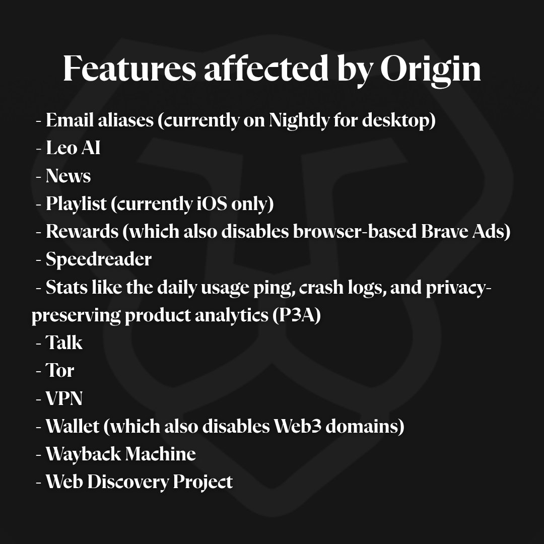 w0nderfall's tweet photo. I suspect the policies Brave has been adding the past few months are wiring to the same things the Origin upgrade allows. Meaning you can debloat for free, if you want to.

(I have nothing against this revenue model, just saying that options exist for techies.) https://t.co/1H7Gky1gBf