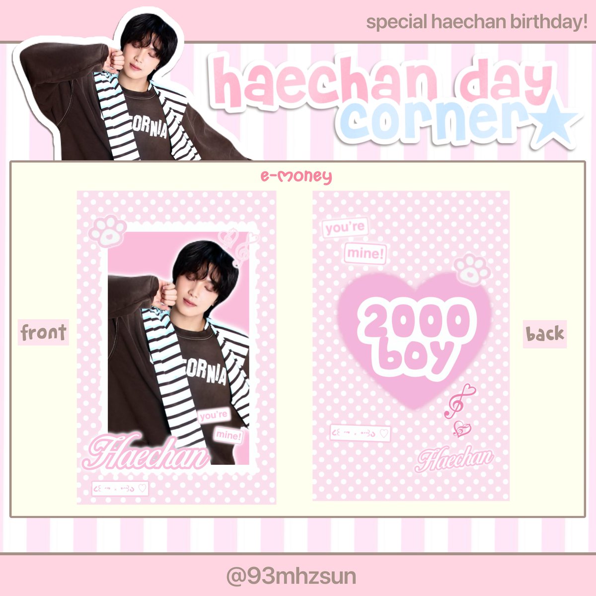 93mhzsun's tweet photo. ˚₊⊹ HAECHAN BIRTHDAY FREEBIES ⊹₊˚ crafted with love by @93mhzsun 🌻💛

like & rt appreciated ♡ 𝜗ৎ limited slots — strictly for sfs only
𝜗ৎ set price : 9.600 ( no refund )
𝜗ৎ claim via shopee co — june 10th, 08.06 PM WIB 𝜗ৎ tnc : must follow, like & rt before claim
𝜗ৎ please don’t resell & kindly tag me if you get it 💌