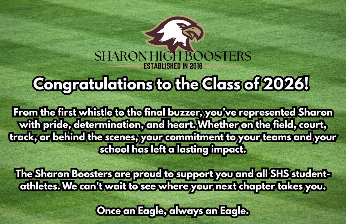 SHSBoostersMA's tweet photo. 🎓🦅 Congratulations, Sharon High School Class of 2026! 🦅🎓

Wishing you success, happiness, and new adventures in the next chapter.

Once an Eagle, always an Eagle. ❤️💛 #SHS2026 #SharonProud #OnceAnEagleAlwaysAnEagle #SharonBoosters https://t.co/GQzqgdyUk9