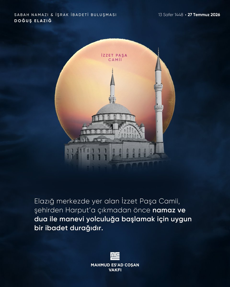 mecvakfi's tweet photo. Elazığ’ın asırları aşan manevi mirası ve köklü geçmişi, ziyaretçilerine keşfedilmeyi bekleyen pek çok kıymetli seçenekler sunuyor. Sabah Namazı ve İşrak İbadeti Buluşması için şehre gelecek misafirlerimiz, Elazığ’ın tarihine yön veren bu önemli mekânları ziyaret ederek kadim medeniyet birikimine yakından şahit olabilirler.

Kayıt ve detaylı bilgi:
https://t.co/i0XYxTXR5l

#MahmudEsadCoşan #MECVakfı #DoğuşElazığ #İşrakİbadeti #Elazığ