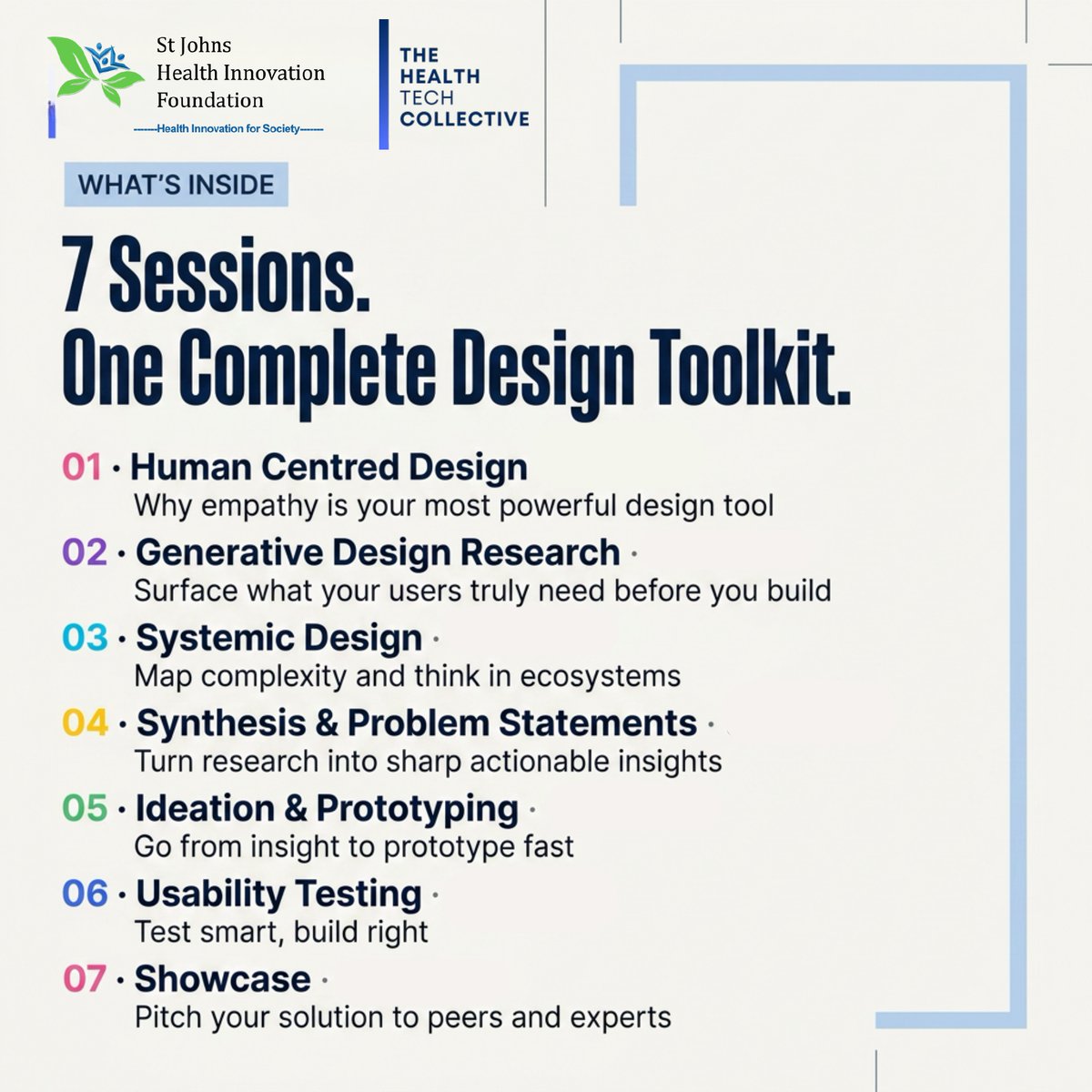 SJHIF's tweet photo. 🚀 Build better healthcare products with #DesignThinking!
Join our 7-session workshop series, Design Thinking for Health Tech, organized by @SJHIF in partnership with #THC

📅 Starts June 12, 2026 (Biweekly)
⏰ 4–7 PM
💰 ₹4,000/session

Register: https://t.co/hYE9Of0iwH https://t.co/LaD5bSolXb