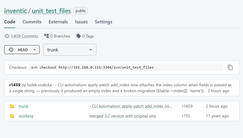 ludekvodicka's tweet photo. Anyone else still running SVN in 2026?

We got tired of the dated tooling, so we're building a self-hosted, Github-style web UI for Subversion

Browse repos, commits, diffs, blame + issues, all on top of your existing VisualSVN.

Would you use this? #svn #subversion https://t.co/Pn4TL8PNdY