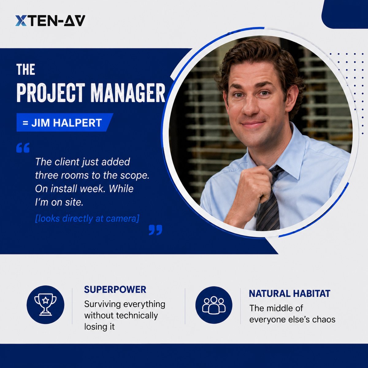 xten_av's tweet photo. If you've worked in AV long enough, you've probably met every one of these personalities, or been one of them.

Which slide is the most relatable? 👇

#AVTweeps #ProAV #AVIntegration #XTENAV #TheOffice https://t.co/iWBHqYR0Rp
