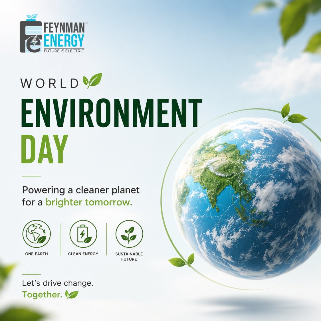 FeynmanEnergy's tweet photo. World Environment Day 2026🌍
At Feynman Energy, we are building India’s first LMFP cathode manufacturing ecosystem to enable cleaner, safer, and more sustainable energy storage.
#WorldEnvironmentDay #Sustainability #CleanEnergy  #EnergyTransition #NetZero #EV  #FeynmanEnergy https://t.co/Uc3dDlloRb