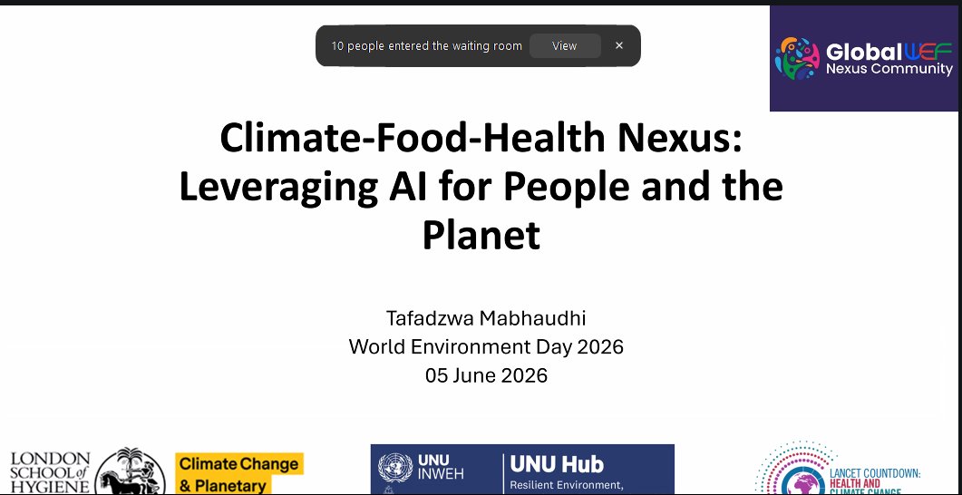 Ai4Pep's tweet photo. 🔴EN DIRECT
La série de conférences AI4PEP est en cours à l’occasion de la #JourneeMondialeDeLEnvironnement 2026!
Rejoignez le Prof. Tafadzwanashe Mabhaudhi pour une discussion sur le nexus climat-alimentation-santé et le rôle de l’IA
https://t.co/czGka6krMB
@IDRC_CRDI @FCDOGovUK https://t.co/9jKmB59Tgr