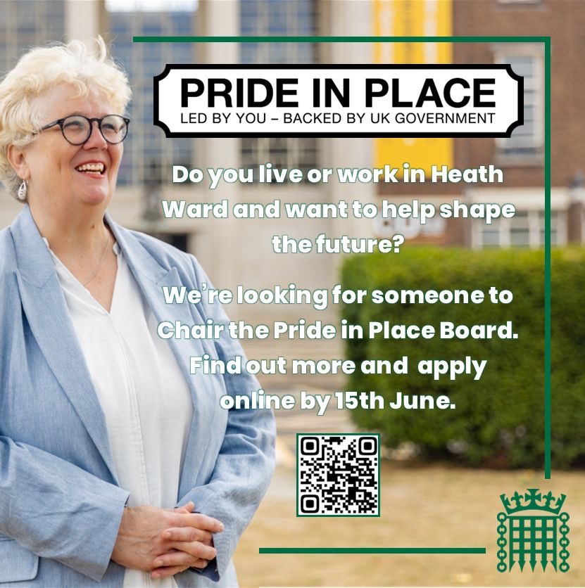 Margaret4DR's tweet photo. Live or work in Heath Ward and want to help transform the area? 

The government have given us £20m to invest over the next decade, and we are looking for a dynamic local resident to Chair the Pride in Place Board. 

Applications close on 15th June! 👇
https://t.co/FOwYHR5Z4h https://t.co/dfUegnCkh9