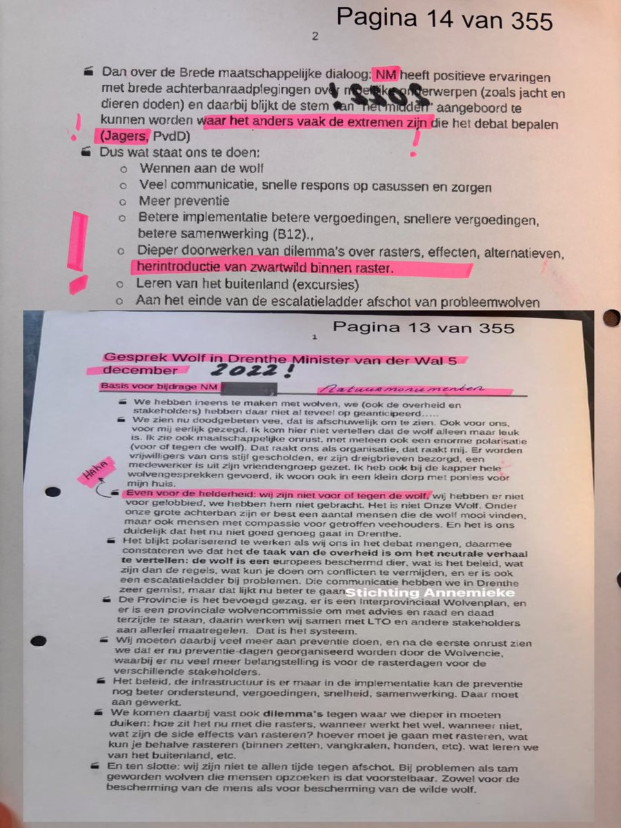 AvanStraaten's tweet photo. Natuurmonumenten schrijft in een notitie voor een gesprek over de wolf in Provincie Drenthe met minister Van der Wal (5 december 2022): 

“Wij zijn niet voor of tegen de wolf.”

Yeah Right.🤡🤡🤡🤡

Opvallend is ook dat er wordt gesproken over “herintroductie van zwartwild binnen raster”.
Dus zwartwild herintroduceren als wolvenvoer.🤮

Tegelijkertijd voeren natuurorganisaties campagnes als “Bescherm de jonkies”, waarin o.a. jonge reeën, hazen en jonge biggetjes beschermd moeten worden tegen menselijke verstoring. Maar zodra dezelfde dieren onderdeel worden van het wolvendebat, gelden ineens andere argumenten.

Ook worden jagers afgeschilderd als de extremen in het wolvendebat. 

Natuurmonumenten🤡🤮