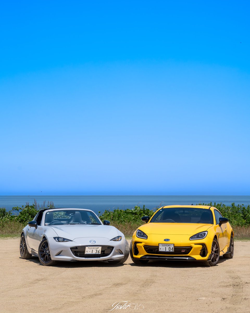 046_toshi's tweet photo. ■BRZ × ロードスターRF × 角島
快晴の空と水平線が綺麗なカメ活スポットでハリータッチ🩶💛 https://t.co/j2DtSr6pYC