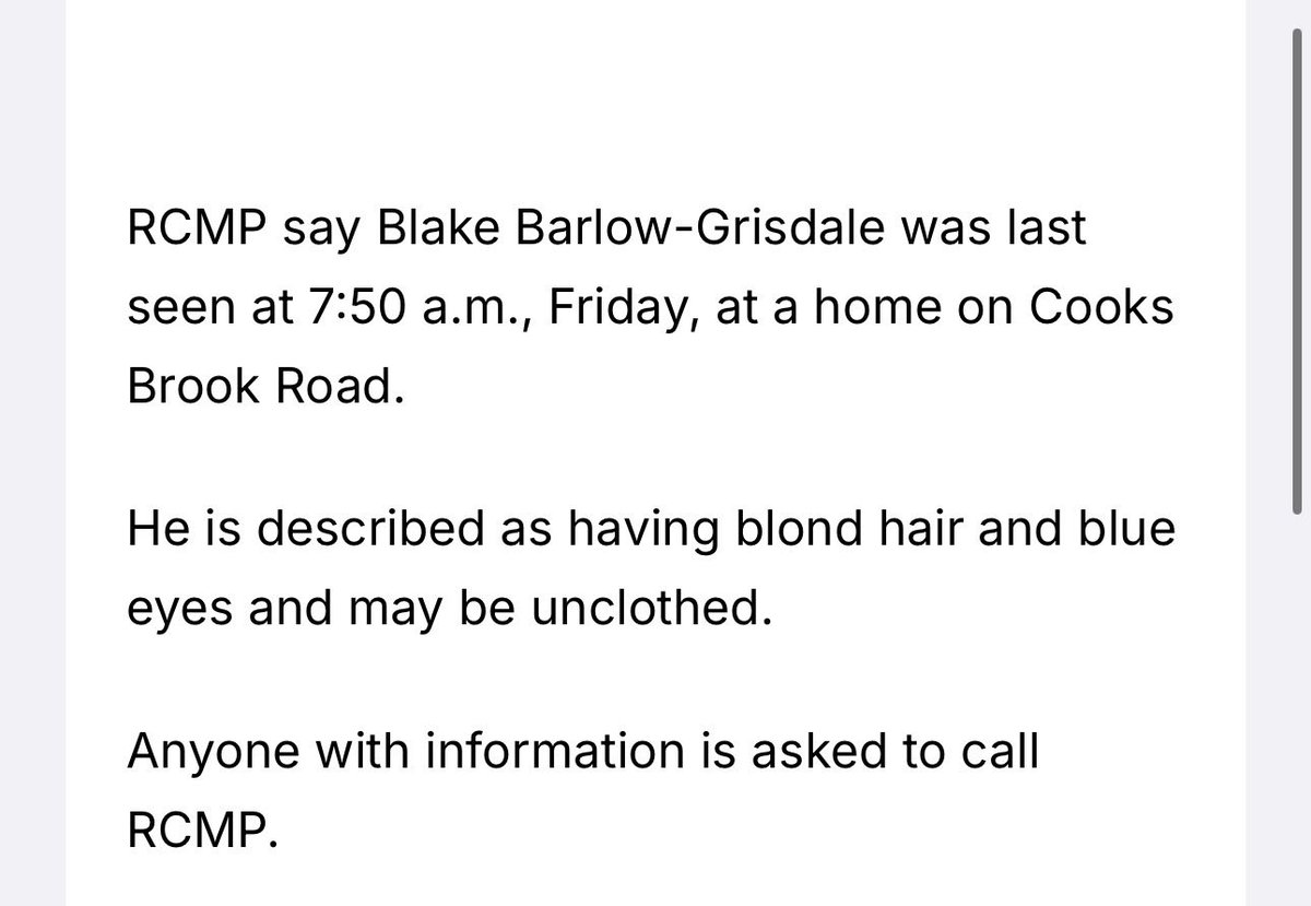 NSWriter902's tweet photo. Missing child Nova Scotia

HRM area https://t.co/SFXH2y4hur