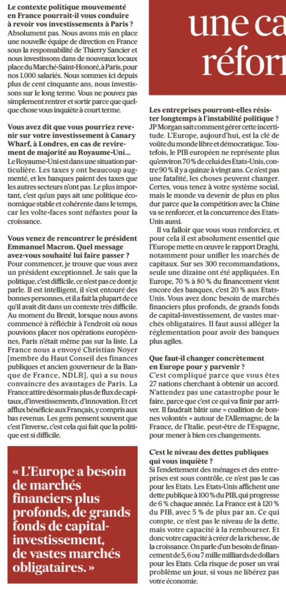 mclucal's tweet photo. Regardez qui soutient les préconisations du rapport Mario Draghi (et Emmanuel Macron) : Jamie Dimon, PDG de JP Morgan. À tous ceux de gauche qui prétendent qu’il faut reprendre ce qui est proposé dans ce rapport sous prétexte qu’il est pro-UE, ça ne vous semble pas suspect ? https://t.co/ygmN17lWmy