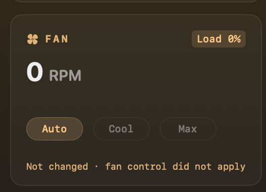 JoakoMe's tweet photo. @HiTw93 Hey, would you mind troubleshooting this with me? Trying to use Cool or Max doesnt work. I used to have Macs Fan Control and I uninstalled with Mole but still didnt work https://t.co/aSOF3gTDd0