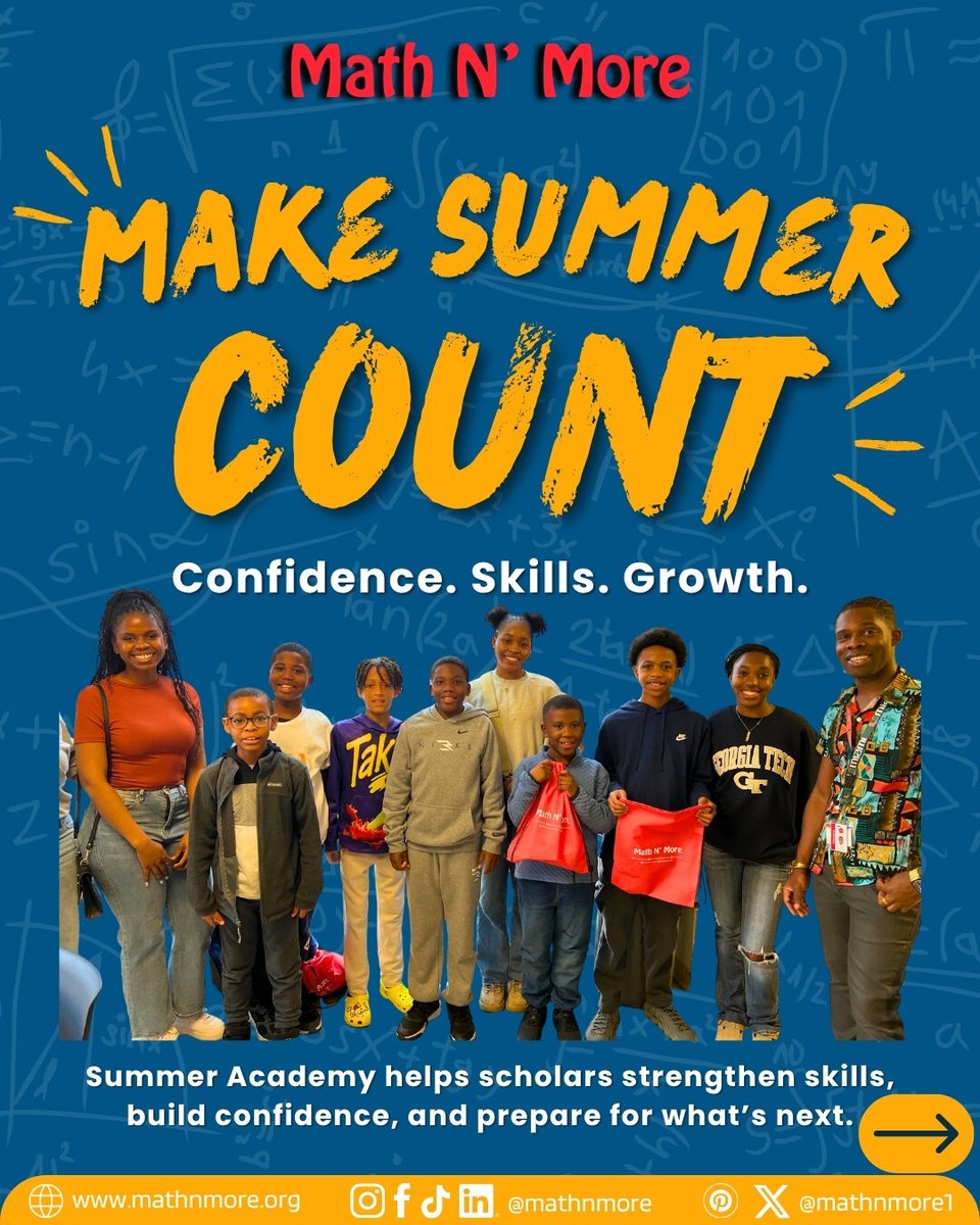 MathNMore1's tweet photo. Summer plans matter.

Families plan vacations and activities.

Don't forget to plan for growth.

Math N' More helps scholars build skills, confidence, and momentum.

🔗 https://t.co/S5dQvur6KP

#MathNMore #SummerLearning https://t.co/8RG5Rk5aue