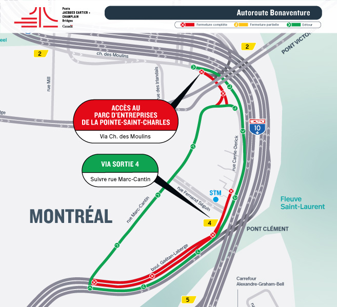 SecBonaventure's tweet photo. A-Bonaventure | Fermeture définitive de l’accès depuis le Ch. des Moulins au Parc d’entreprises de la Pointe-Saint-Charles dès le 8 juin et de la bretelle d’accès à l’autoroute en direction du pont Samuel-De Champlain la nuit du 7 juin
Voir avis complet : https://t.co/YxgfvPsiez
 #PJCCI #mobilitéMTL #ABonaventure
