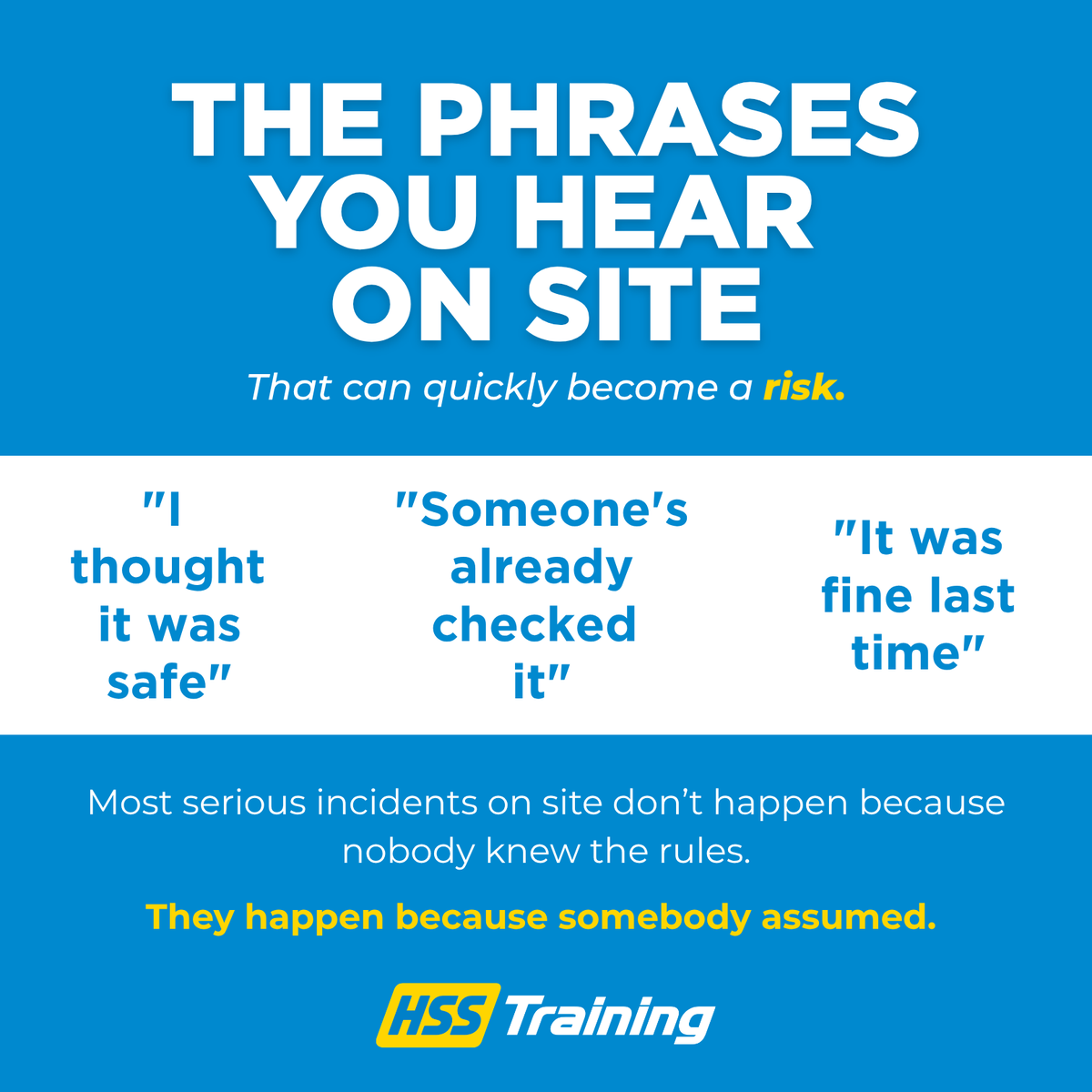 HSSTraining's tweet photo. "I thought it was safe.”

 Is one of the most common phrases behind serious incidents on site.

Which assumptions do you think are easiest to overlook on site? https://t.co/WxS8FFxIFh