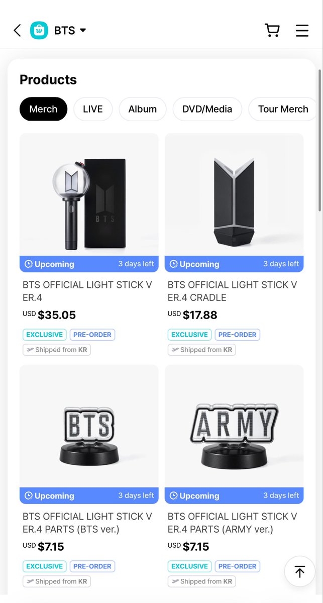 Weverse] BTS OFFICIAL LIGHT STICK VER.4 and accessories will be
