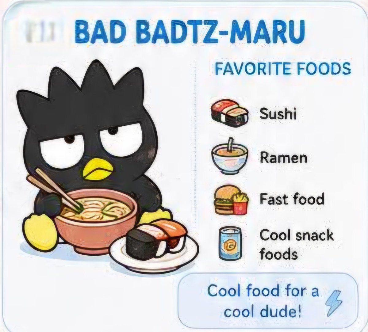 StarzHanabi's tweet photo. @ALD1_official do u know? 1 of Bad Badtz's favourite food is sushi 🍣 https://t.co/vDQfpWMzX8