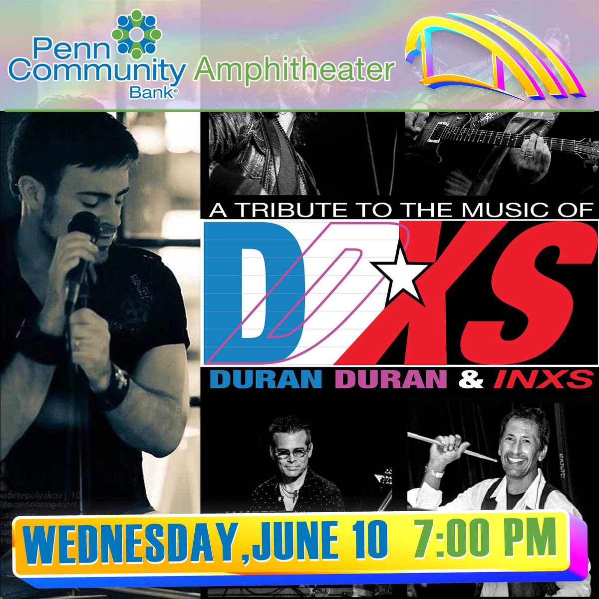 pcbaevents's tweet photo. DDXS: A Tribute to the Music of Duran Duran &amp; INXS
Wednesday, June 10, 2026
Penn Community Bank Amphitheater
2400 Byberry Road
Bensalem, PA 19020
7:00 PM
6:00 PM Gates / Admission Booths
5:30 PM Gates for Season Pass Holders
https://t.co/vH3oyxARx3 https://t.co/DtOkGW5LVx