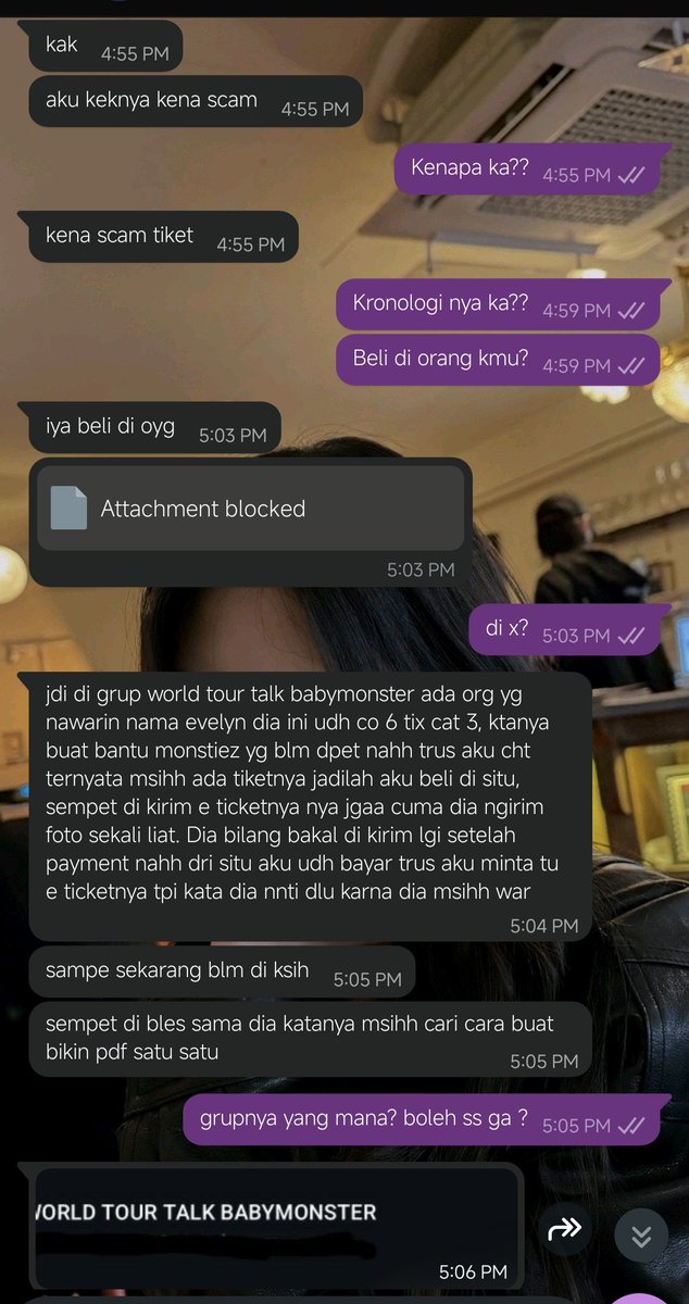 KkuraJuun's tweet photo. HELP RT! SCAMMER BABYMONSTER 

Ini korbannya bukan cuma 1, tapi banyak katanya

Chat dia sama scammer ada dibawah ya https://t.co/AIpNSe4unc