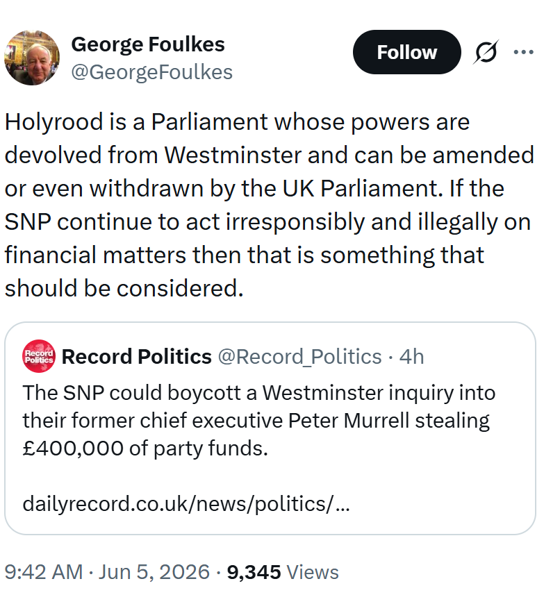 poloandsons's tweet photo. To be very clear, there is no illegality on the part of the SNP.
That he can so casually threaten Scots in this way should concern everyone who believes in democracy. https://t.co/8uUgooxsCu