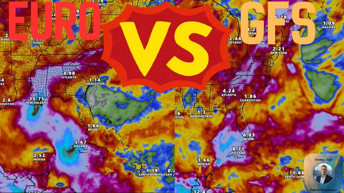 EalerTimothy's tweet photo. 🌀 Model War in the Gulf! ⚔️ The Euro model is hinting at a nightmare rainfall scenario for the Gulf Coast, while the GFS remains skeptical. Who will be right?

I’m breaking down the latest ensemble data and what residents from LA to AL need to know.

Watch the full update here: https://t.co/jJzwJSBQgA 

#WeatherUpdate #HurricaneSeason #GulfCoast #NHC