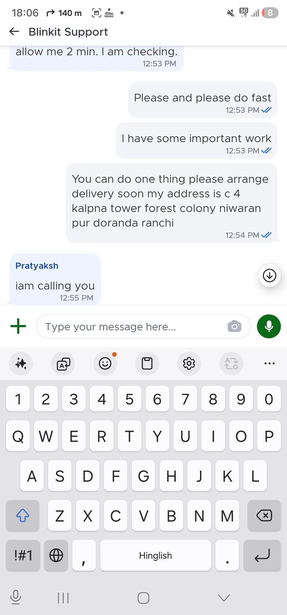 subhamsingh03's tweet photo. @letsblinkit hi I am Kumar subham i ordered 5 items today at 11:28 and 11:30 still waitingmy order to get delivery also trying to contact your executive through help option but no solution get https://t.co/ryfu5DQcKU