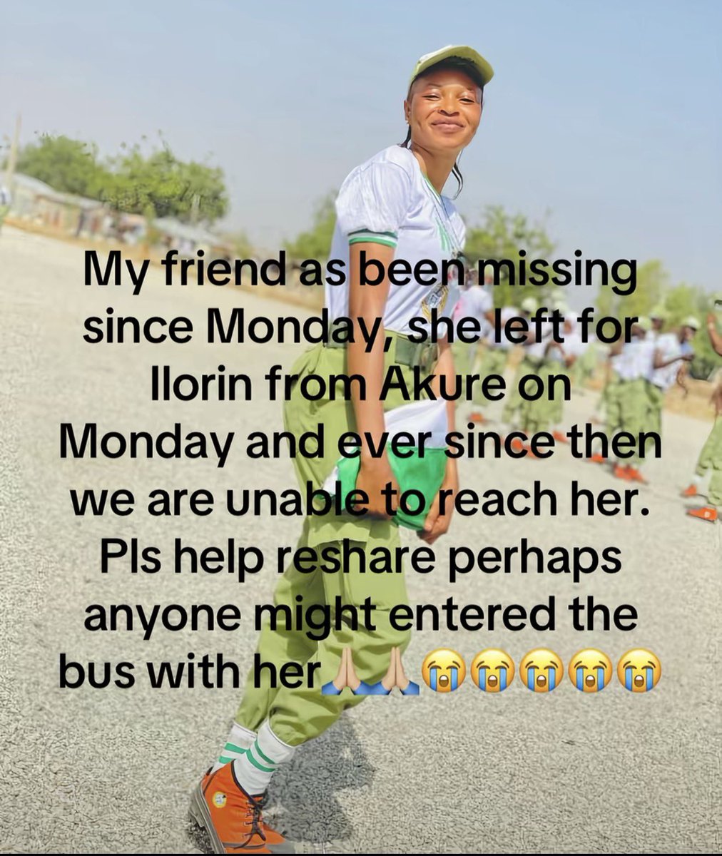 Nimisioluwa's tweet photo. A lady shared an image of her missing friend who was traveling from Ilorin to Akure on Monday, and they have been unable to reach her.

Kindly retweet 🙏🏽🙏🏽 https://t.co/mZ6IRSz0jX