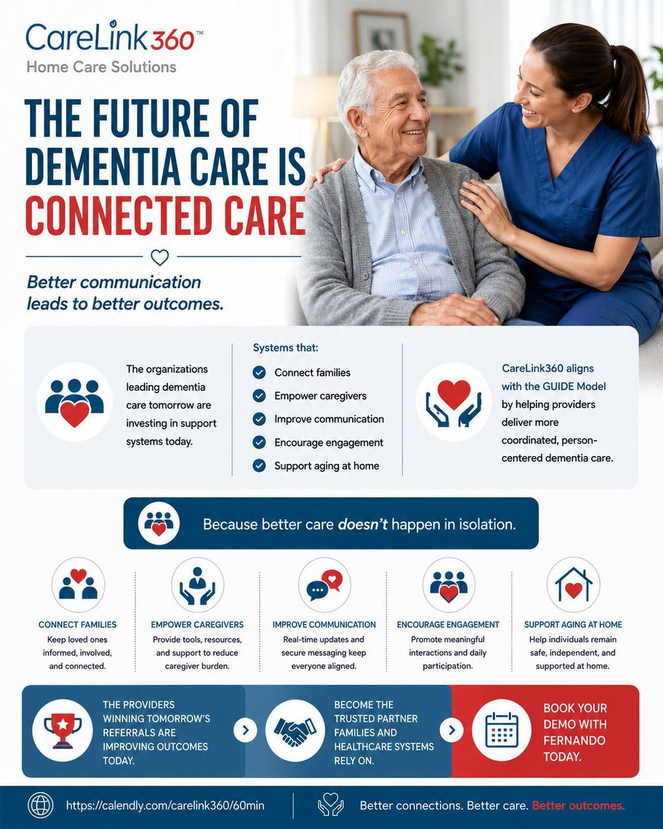 Carelink360HCS's tweet photo. Leading dementia care starts with strong support systems—connecting families, empowering caregivers &amp; improving engagement. Better coordination leads to better outcomes.

➡️ Book a demo: https://t.co/ghw5uTH1kg

#DementiaCare #CaregiverSupport #CareLink360 https://t.co/tNm2XyTo4c