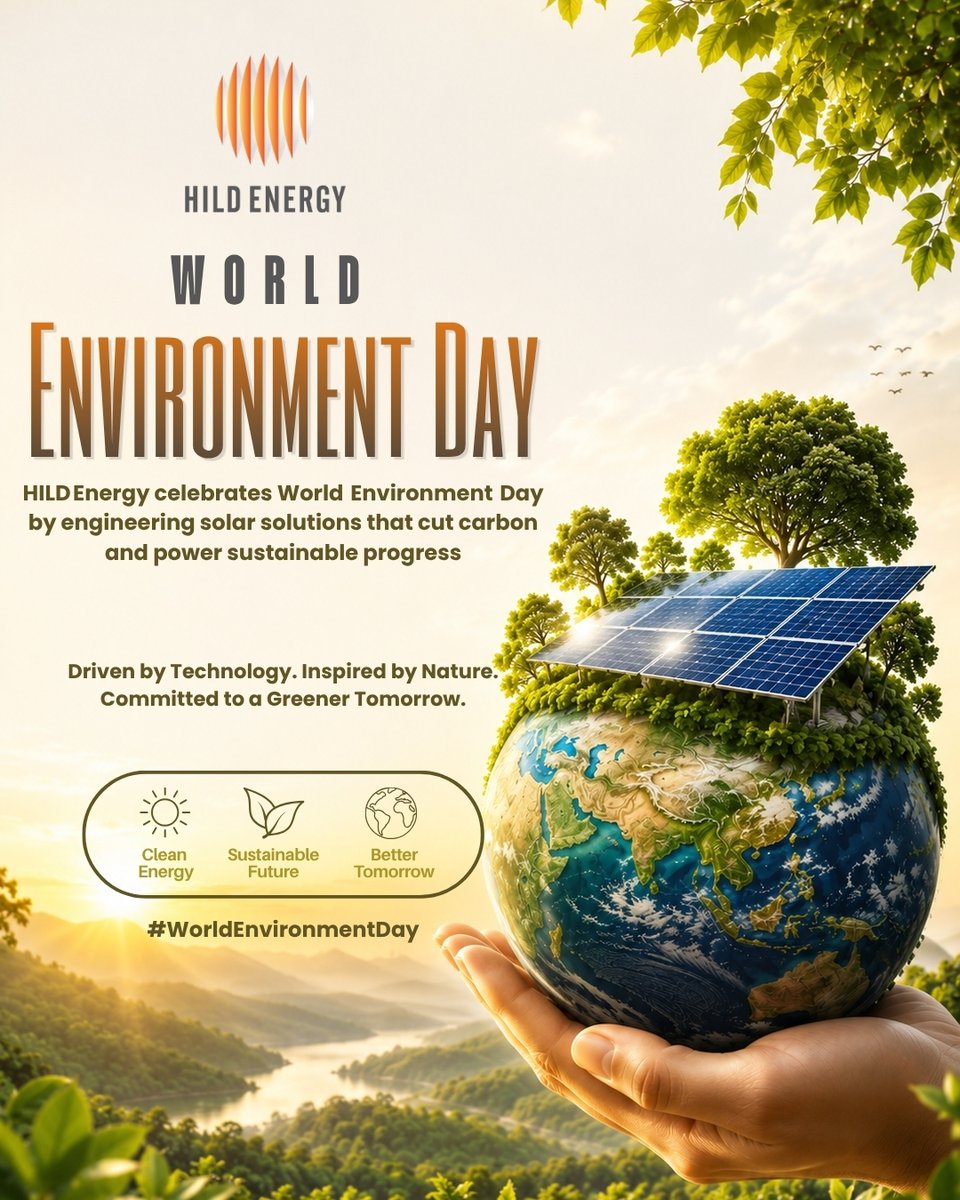 hild_energy's tweet photo. 🌍 This #WorldEnvironmentDay, Hild Energy celebrates the power of clean energy.

⚡ Engineering solar solutions that reduce carbon emissions

🌱 Supporting sustainable growth
🌎 Building a greener tomorrow

#HildEnergy WorldEnvironmentDay #SolarEnergy #RenewableEnergy #Hild https://t.co/MhDp2JSnAv