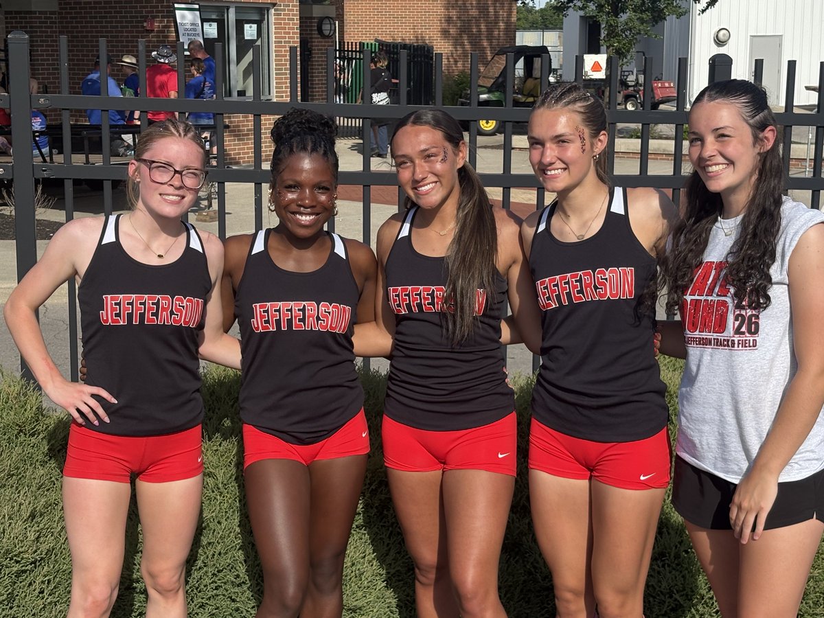 Hobbydog12's tweet photo. The Lady JeffCats of Delphos Jefferson sprint into Saturday’s 4x100 finals breaking the school record again in a time of 49.89. The team of Coil, Schwinnen, Miller and Kimmett are making Delphos proud! Congrats to the girls and the coaches. #JeffCatPride https://t.co/op4zjadJHN