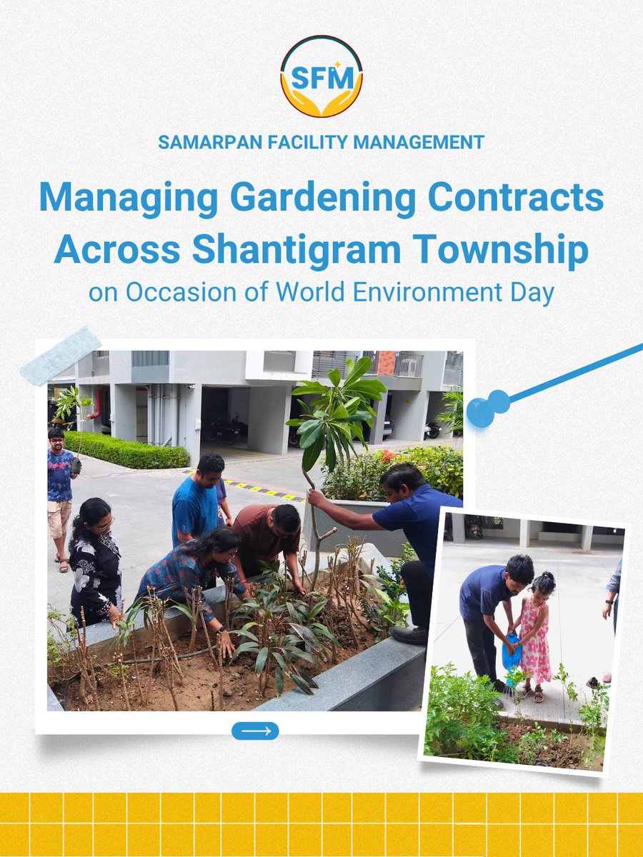 SamarpanFa68864's tweet photo. Green spaces make thriving communities! 🌳✨ This #WorldEnvironmentDay, Samarpan Facility Management celebrated our gardening contracts across Shantigram Township with a massive plantation drive. Proud of our team &amp; young residents for planting the roots for a greener tomorrow! https://t.co/isiVkFLdUV