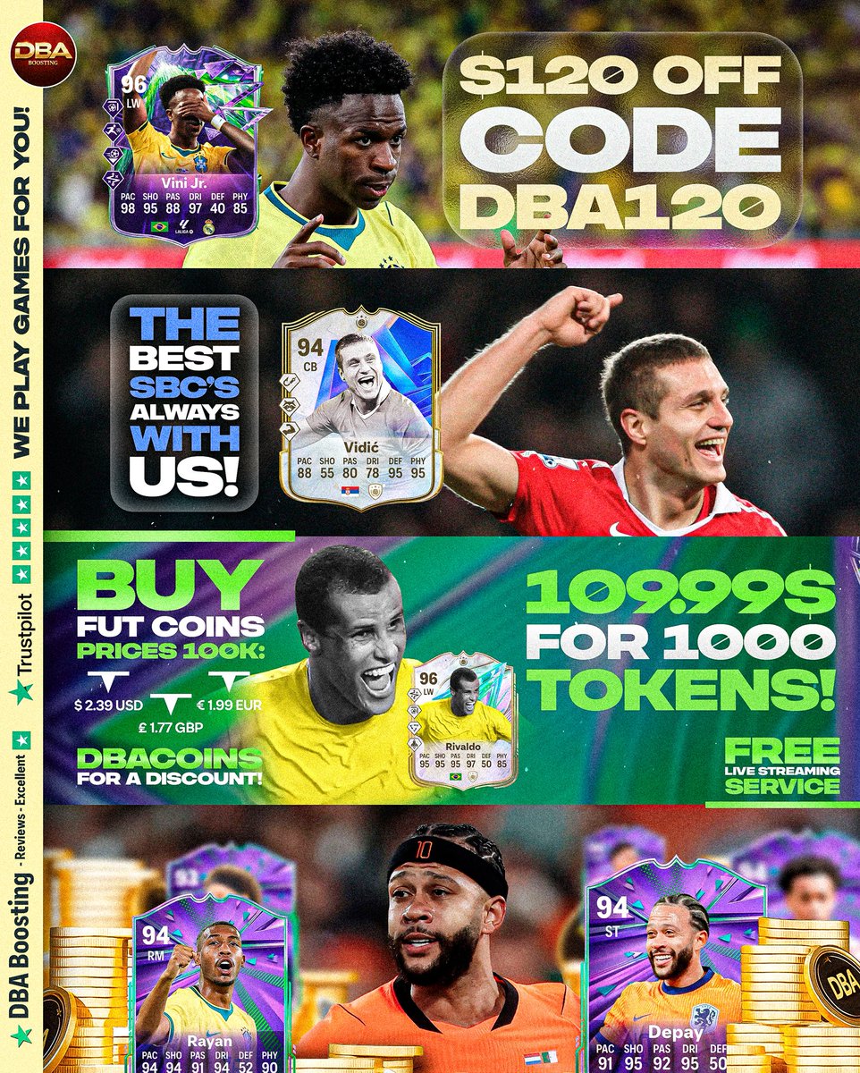 dbaboosting's tweet photo. 🚨The World’s Game is here! 🌎🏆 

Tens of pre orders already, still time to book yours on 👇🏼 

‼️https://t.co/OEhgwyCYPy‼️

💸 Code DBA120 gives you an extra $120 OFF!💰 

📸 Free livestreaming
👑 Perfect Trust score 
🏆 2000+ orders in FC26

#fc26 https://t.co/arecI28qI7
