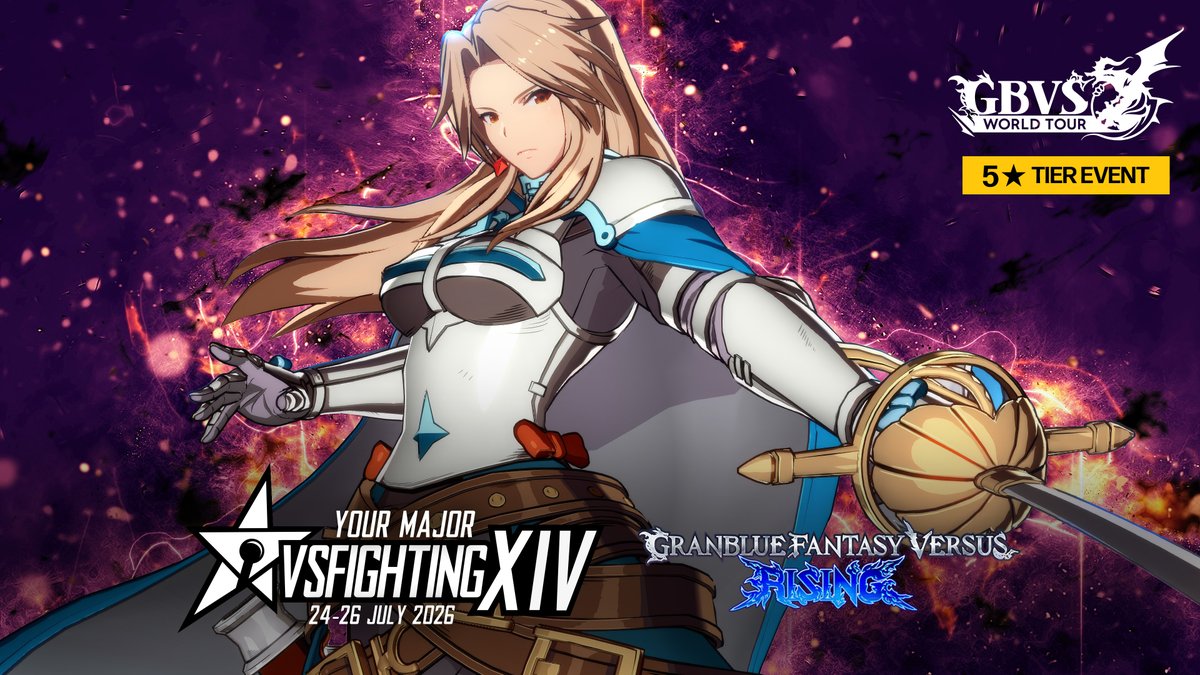 electronicdojo's tweet photo. 🚨We are happy to share that VSFighting XIV is a part of the GBVS WORLD TOUR 2026 as a 5⭐️ Tier event! The winner of the event will automatically secure their spot at the GBVS Cygames Cup!

Sign up today! Registrations close end of June! 🗓️
https://t.co/iwCxJbYrWF #vsf https://t.co/kVQfjcV6ut