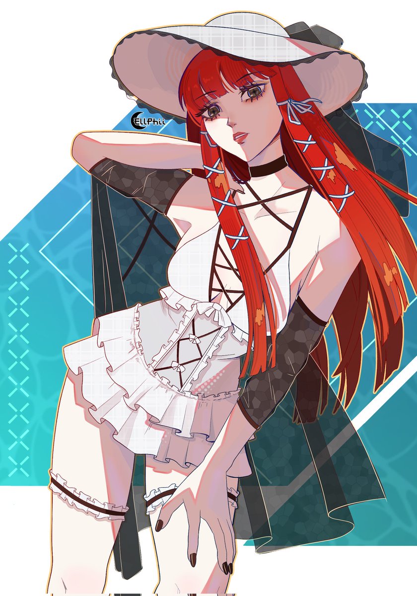 ellphii's tweet photo. Chidori from Persona 3 in her summer outfit💙✨️

It was so fun coming up with some white goth beach outfit for her. I hope you guys like it. 

Who else would you like to see?👀

#chidori #persona3 #fanart #digitalartㅤㅤㅤㅤ https://t.co/wUuiLRQm36