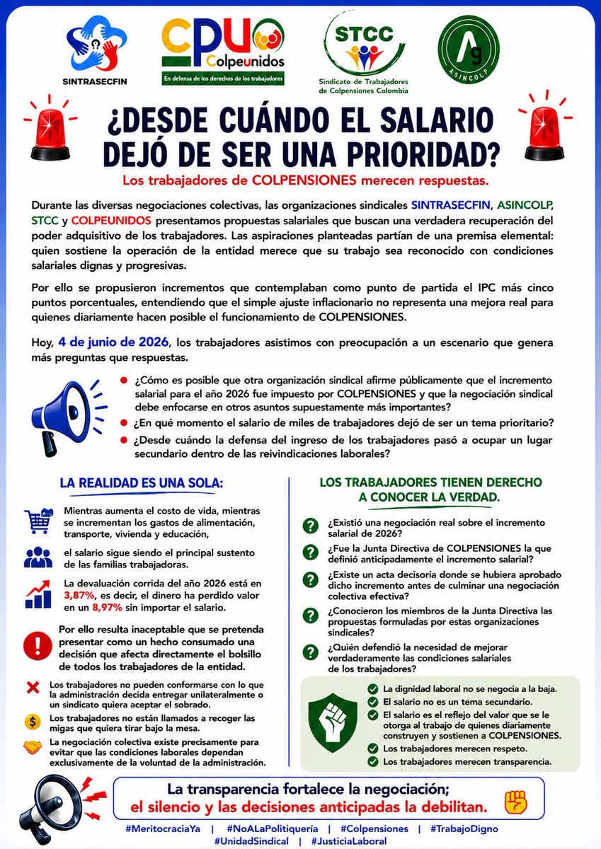 ASINCOLP_'s tweet photo. #trabajoDigno #IncrementoSalarialJusto #LosTrabajadoresExigimosRespuestas @Colpensiones @dussanja @SindicatoSTCC @colpeunidos @SintraSecFin https://t.co/vWZpeg6tpm