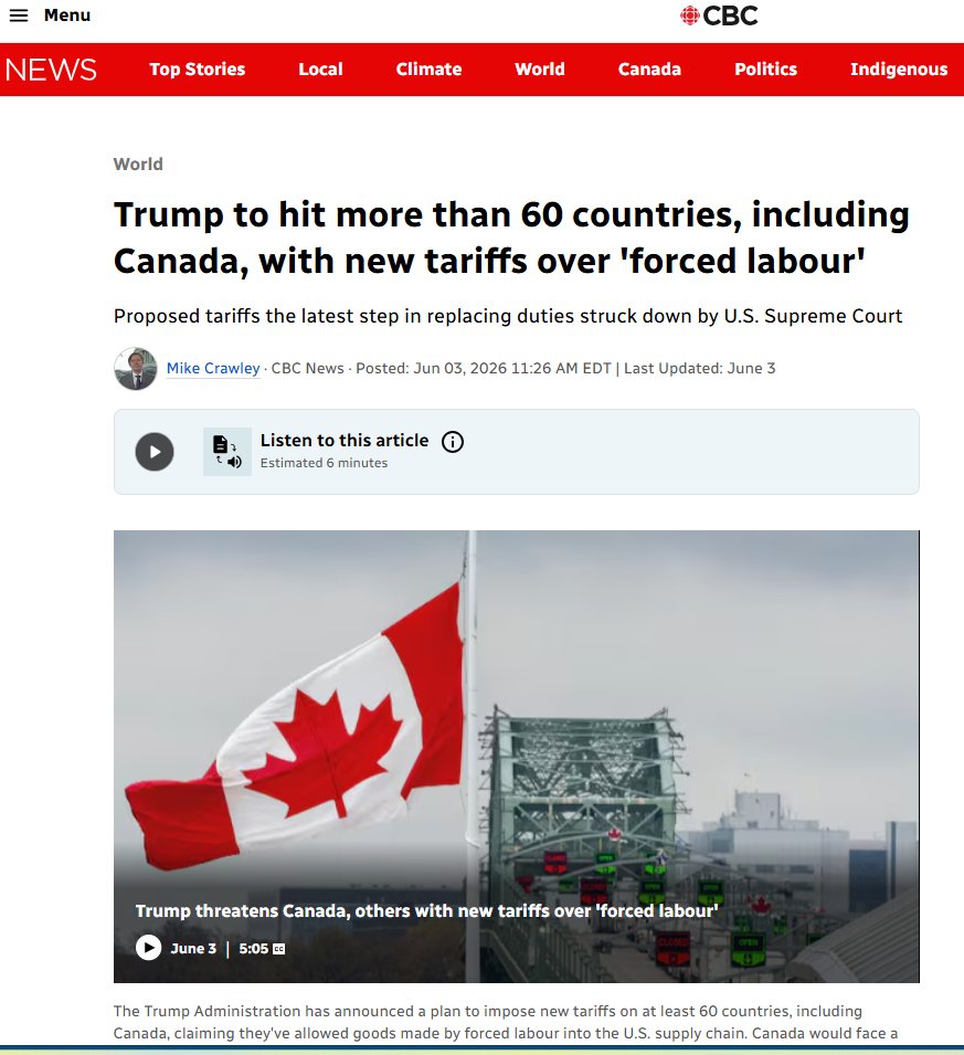 EricSThor's tweet photo. 🇺🇸🇨🇦US Canada Trade Relations - Forced Labour

US Canada trade relations are about to take yet another interesting turn.  The US is approaching completion of their forced labour review at the time of the July CUSMA review and Canada is not in the best light for these 3 reasons:

1.  Leadership and Denial: Recently in committee testimony Liberal MP Michael Ma denied the existence of forced labour in China (a well established fact) and it went unaddressed by the PM. Additionally, Mark Carney while at Brookfield was fined ($800K) for using slave labour in Brazil while they deforested 9000 hectares of the Amazon rainforest for soybean farming. These are awful optics about our leaderships' view on human rights abuses.

2.  Extremely low enforcement actions: Between 2020 and 2026, Canadian authorities intercepted only about 50 shipments suspected of involving forced labour, with just two shipments ultimately denied entry. These were a shipment of textile products in 2024 and frozen seafood in 2025 (both originating from China). The US Trade Representative (USTR) highlighted this as evidence of minimal enforcement compared to the US, which has detained thousands of shipments worth billions.

3.  Acting as a potential diversion or "dumping ground" for US-blocked goods: Reports and US concerns note that goods denied entry into the US (e.g., due to Xinjiang/Uyghur forced labour links) have reportedly been rerouted through Canada, sometimes for re-export to the US. This undermines the integrated North American supply chain and CUSMA commitments. Canada lacks tools like a public entity list or rebuttable presumption that would place the burden of proof on importers.

The consequence of the above could be 10% tariff applied to all trade outside of CUSMA. This seems like an issue that should unify the country; is anybody in favour of continued use of forced labour??

#canada #usa #cdnpoli
