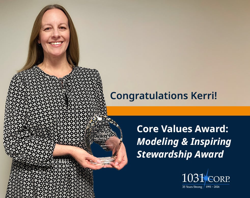 1031CORP's tweet photo. At 1031 CORP., our core values are the standard we hold ourselves to every day, and Modeling and Inspiring Stewardship is at the heart of that commitment.

This value reflects the trust, transparency, and responsibility we bring to every relationship, every transaction, and every decision.

"This year, I am proud to recognize an individual who truly embodies what stewardship means. Through consistency, integrity, and a commitment to doing things the right way, Kerri Dombrowski sets the tone for excellence across our organization. Her attention to detail, thoughtful approach, and unwavering reliability ensures that everything she touches is handled with care and precision." - Margo McDonnell, CRE, CES®, President and CEO of 1031 CORP.

She is a trusted presence on our team, someone others depend on, and someone who strengthens the confidence our clients place in us every day. Through Kerri's actions, she reinforces the values that define 1031 CORP. and helps protect the strong foundation we continue to build.

For her integrity, reliability, and commitment to excellence, we are proud to present the 2025 Modeling and Inspiring Stewardship Core Value Award to…
Kerri Dombrowski, a valued member of our banking team.

Congratulations, Kerri! 👏

#AnnualAwards #1031CORP #1031CORPAdvantage